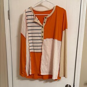 Orange and Cream Patchwork Long Sleeve Shirt